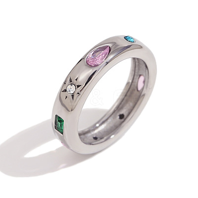 304 Stainless Steel Pave Colorful Cubic Zirconia Finger Rings FS-WG10745-06-1
