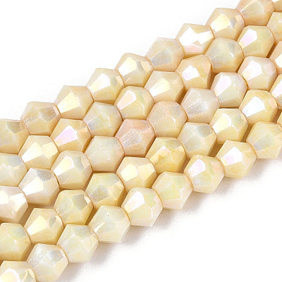 Anti-Tarnish Electroplate Bicone Glass Beads Strands X-EGLA-T021-4mm-16-10-1