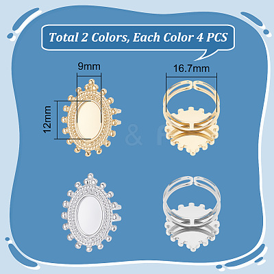 8Pcs 2 Colors 304 Stainless Steel Open Cuff Ring Components STAS-UN0056-94-1