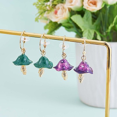 Enamel Mushroom Dangle Stud Earrings JE987A-1