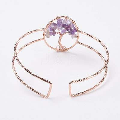 Natural Gemstone Chip Bead Cuff Bangles BJEW-L624-A-1