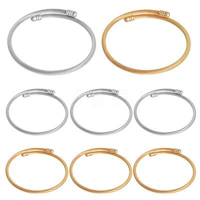 8Pcs 2 Colors 304 Stainless Steel Twist Round Cuff Bangles BJEW-GO0002-18-1