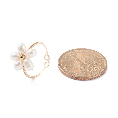 Flower Copper Wire Wrapped Pearl Finger Rings RJEW-TA00027-1