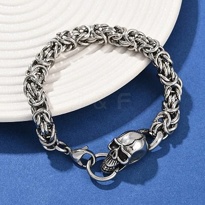 9MM 201 Stainless Steel Skull Byzantine Chain Bracelets for Men Women BJEW-B143-07ASP-1