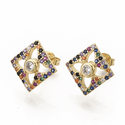 Brass Micro Pave Colorful Cubic Zirconia Stud Earrings EJEW-S208-020-1
