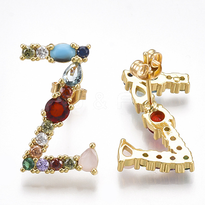 Brass Micro Pave Cubic Zirconia Ear Studs EJEW-S201-41Z-1