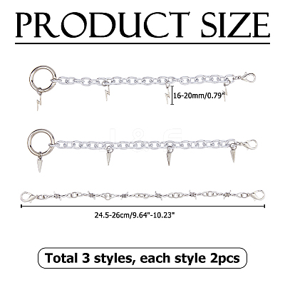 6Pcs 3 Style Aluminum Boot Strap Chains HJEW-HS00095-1