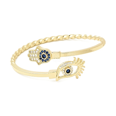 Eye Theme Brass Micro Pave Cubic Zirconia Cuff Bangles for Women BJEW-F526-01B-G-1