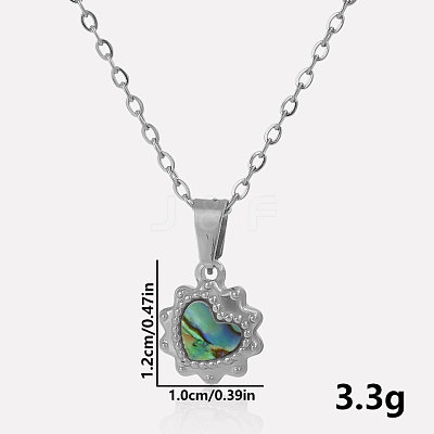 Stylish 304 Stainless Steel Pave Natural Paua Shell Heart-shaped Pendant Necklaces OG2679-1-1