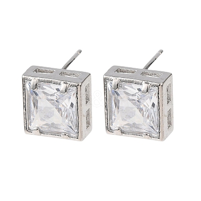 Brass Micro Pave Clear Cubic Zirconia Stud Earrings EJEW-C174-02B-P-1