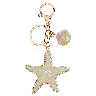 1Pc Diamond-Studded Starfish Shell Car Zinc Alloy
 Keychain Acrylic Cute Men and Women Bag Pendant Metal Keychain Ring Gift KEYC-SP0001-18B-1