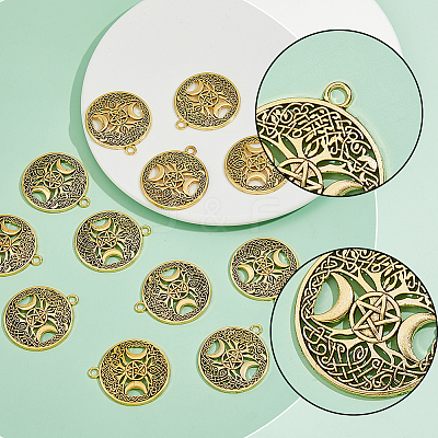 40Pcs Tibetan Style Hollow Alloy Pendants TIBEP-FH0001-29AG-1