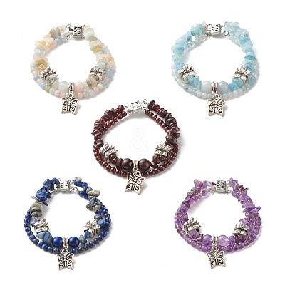 Mixed Stone Chip Beads Reiki Healing Multi-strand Bracelet BJEW-JB07052-M-1