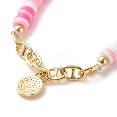 Handmade Disc Polymer Clay Braided Bead Bracelet BJEW-JB07407-01-1