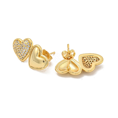 Brass Pave Clear Cubic Zirconia Stud Earrings EJEW-N054-48G-1