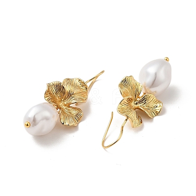ABS Imitation Pearl Flower Dangle Earrings EJEW-F288-21G-1