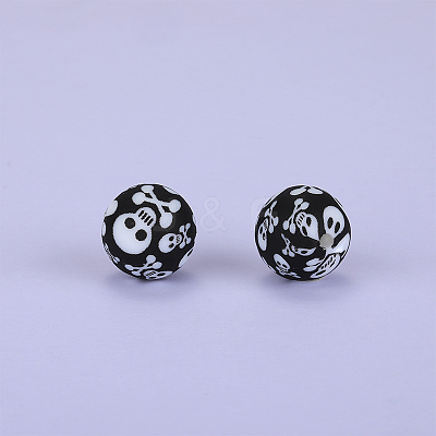 Printed Round Silicone Focal Beads SI-JX0056A-14-1