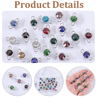 48Pcs 12 Colors Faceted Glass Flat Round Connector Charms FIND-SC0023-35-1
