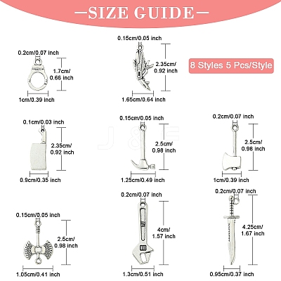 40Pcs 8 Styles Tibetan Style Alloy Pendants TIBEP-YW0001-75-1