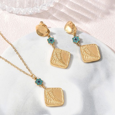 Rhombus 304 Stainless Steel Enamel Flower Pendant Necklaces & Stud Earrings Sets SA-CBA2C2A-02G-1
