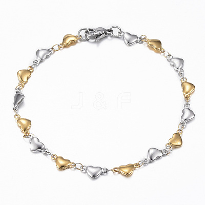 Two Tone 304 Stainless Steel Heart Link Chain Jewelry Sets X-SJEW-H103-12GP-1