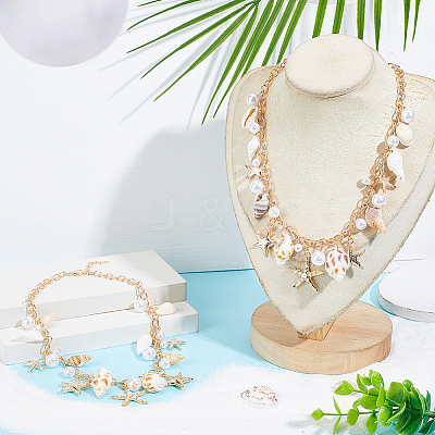 2Pcs Summer Beach Natural Shell & Resin Imitation Pearl Waist Chains AJEW-UN0002-13-1