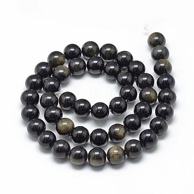 Natural Golden Sheen Obsidian Beads Strands G-R446-4mm-22-1