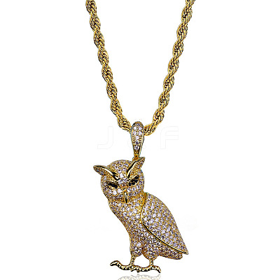 Alloy Full Crystal Rhinestone Owl Pendant Rope Chain Necklaces for Unisex WG4DB42-01-1