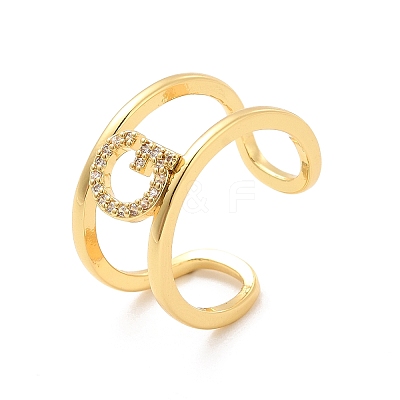 Clear Cubic Zirconia Initial Letter Open Cuff Ring RJEW-A012-01G-G-1