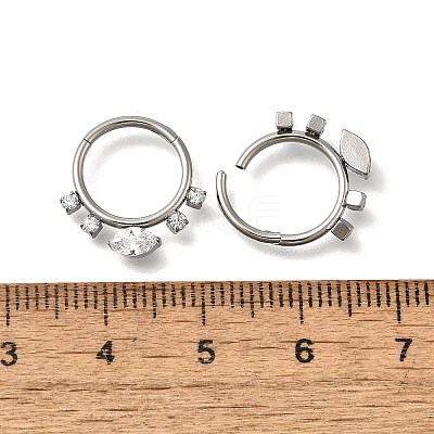 304 Stainless Steel Clear Cubic Zirconia Horse Eye Hoop Nose Rings AJEW-D306-11P-1