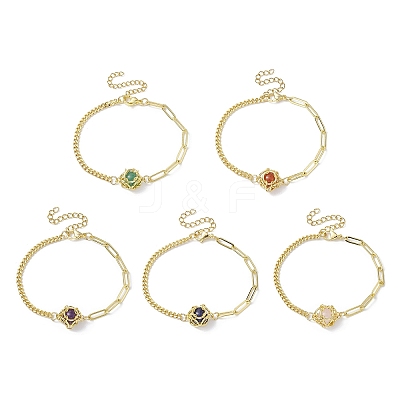 Natural Gemstone Round Link Bracelet BJEW-JB10032-01-1