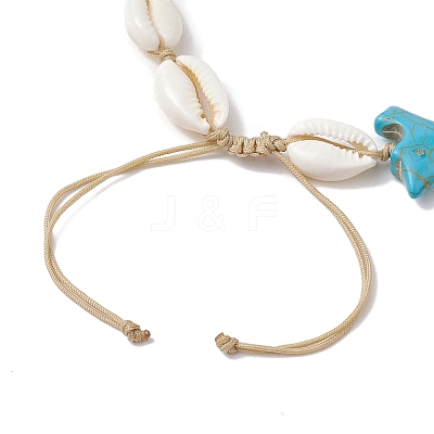 Natural Mixed Cowrie Shell with Synthetic Turquoise Beaded Anklets AJEW-AN00596-03-1