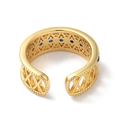 Horse Eye Brass Micro Pave Marine Blue Cubic Zirconia Cuff Rings RJEW-P088-04G-1