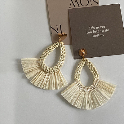 Teardrop with Fan Alloy Rattan Clip-on Earrings FS-WGFEF3F-04-1