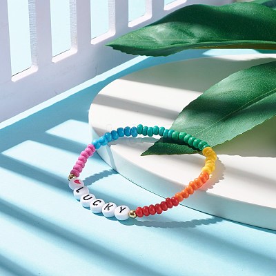 Word LUCKY Stretch Bracelets BJEW-JB07524-06-1