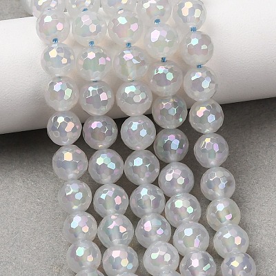 Electroplated Natural Agate Beads Strands G-B191-A07-8mm-01-1