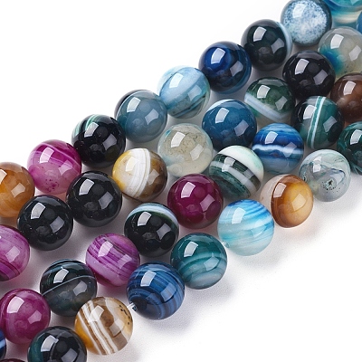 Natural Striped Agate/Banded Agate Beads Strands G-G582-10mm-46-1