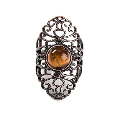 Natural Tiger Eye Retro Finger Rings RJEW-B067-02R-25-1