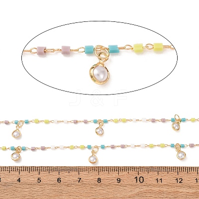 Brass & Glass Seed Beaded & ABS Plastic Pearl Chain KK-CBA3B44-13G-1