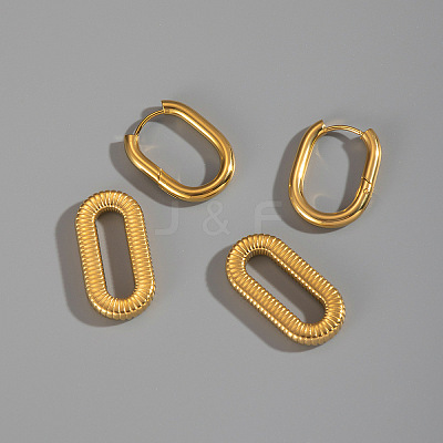 304 Stainless Steel Hollow Oval Hoop Earrings LU1648-1