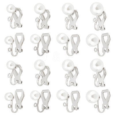 24Pcs 4 Size 304 Stainless Steel Clip-on Earring Findings with Imitation Pearl Plastic Beaded STAS-UN0054-73-1