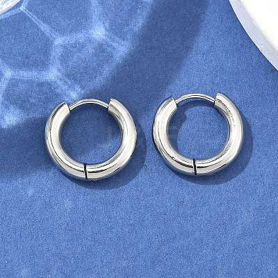 Tarnish Resistant 304 Stainless Steel Huggie Hoop Earrings EJEW-F111-16mm-P-1