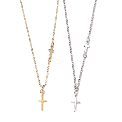2Pcs 2 Colors Cross 304 Stainless Steel Pendant Necklaces for Women NJEW-JN05200-1