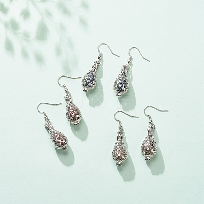 Natural Lava Rock Teardrop Dangle Earrings EJEW-JE05019-1