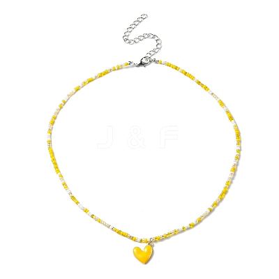 Alloy Enamel Heart Charm Necklace NJEW-PH01493-01-1
