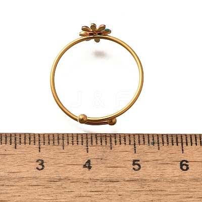 Daisy 304 Stainless Steel Enamel Open Cuff Rings for Women RJEW-M061-01G-06-1