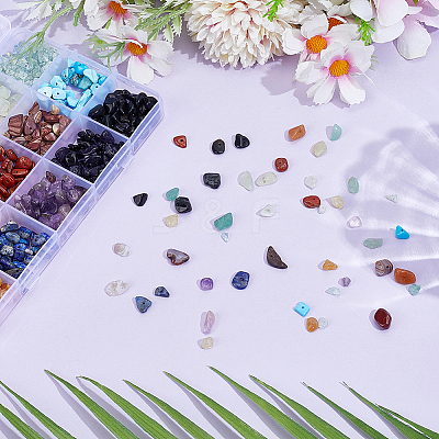 150G 15 Styles Natural & Synthetic Mixed Gemstone Chip Beads G-PA0001-95-1
