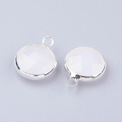 Silver Color Plated Brass Glass Flat Round Charms GLAA-M003-A-31S-1