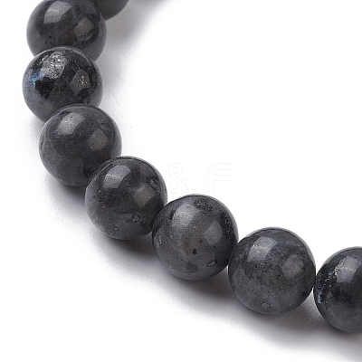 Natural Larvikite Round Beaded Stretch Bracelets BJEW-JB10159-1