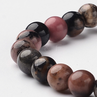 Natural Rhodonite Round Bead Stretch Bracelets BJEW-L594-D02-1